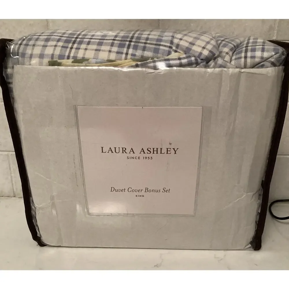 Laura Ashley Cassidy Cotton Yellow Duvet Cover Bonus Set - King 7 Pc. Cp. $350